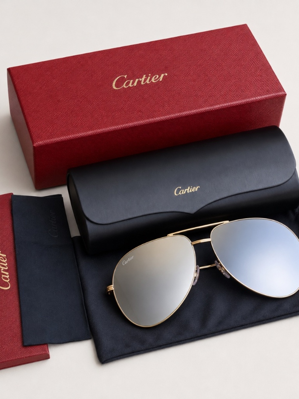 Premiere de Cartier  CT0110S 007 Gold Mirror Aviator Sunglasses  Lens 62mm New